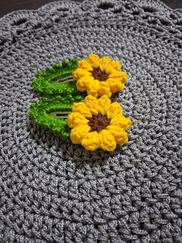 Renkli Örgü Ayçiçeği Çocuk Toka Seti - Görsel 2