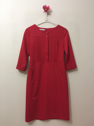 s Beden Kırmızı Ofis Stili Elbise 