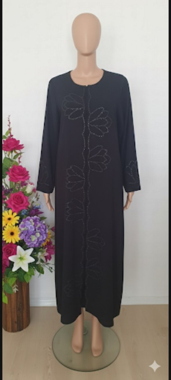 Boncuk İşlemeli Siyah Uzun Elbise - Görsel 3