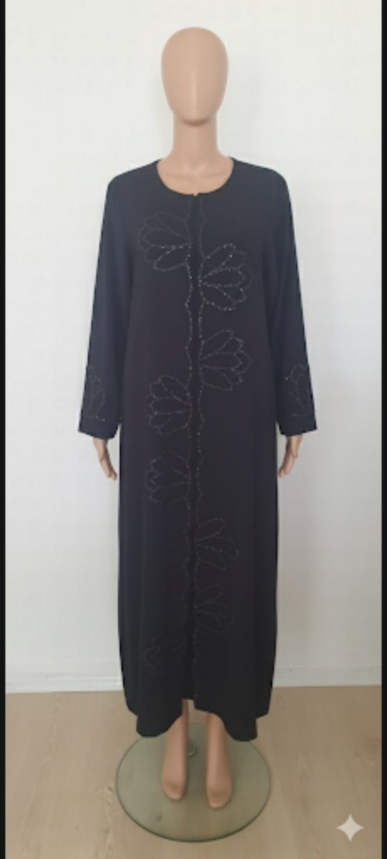 Boncuk İşlemeli Siyah Uzun Elbise - Görsel 2