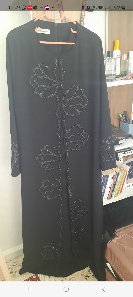 Boncuk İşlemeli Siyah Uzun Elbise - Görsel 5