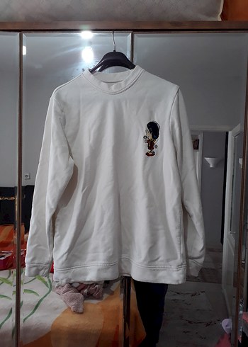 Düğmeli Beyaz Kadın Sweatshirt