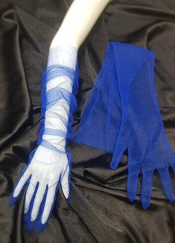 Diğer Bella tül eldiven uzun saks mavi 