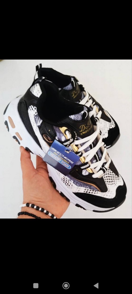 Beyaz Siyah Skechers Platform Spor Ayakkabı - Görsel 3