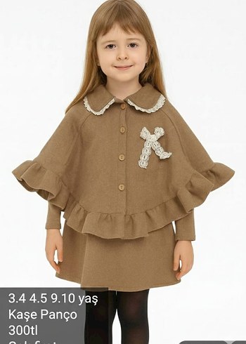 Kız Çocuk Gri Örgü Kaşe Panço - Görsel 6