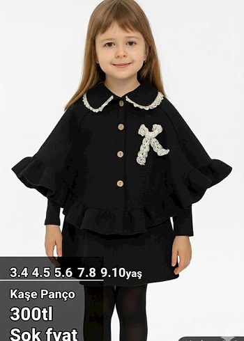 Kız Çocuk Gri Örgü Kaşe Panço - Görsel 2