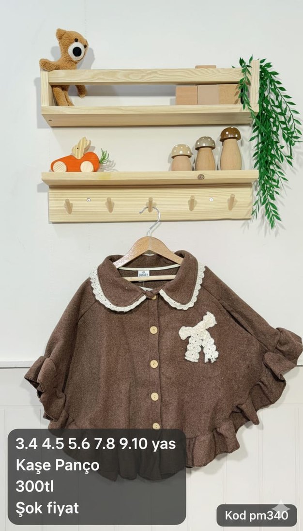 Kız Çocuk Gri Örgü Kaşe Panço - Görsel 5