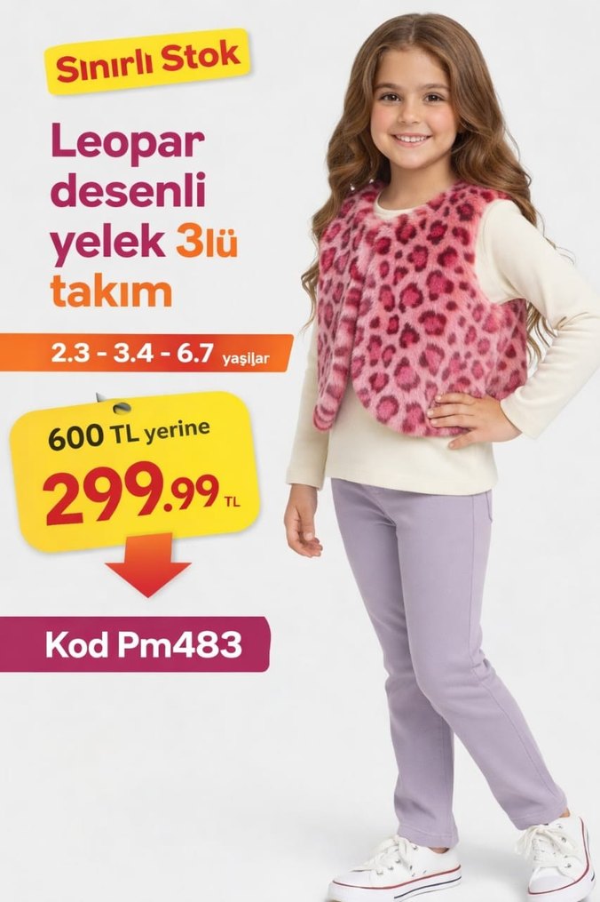 Leopar Desenli Kürklü Kız Yelek - Görsel 5
