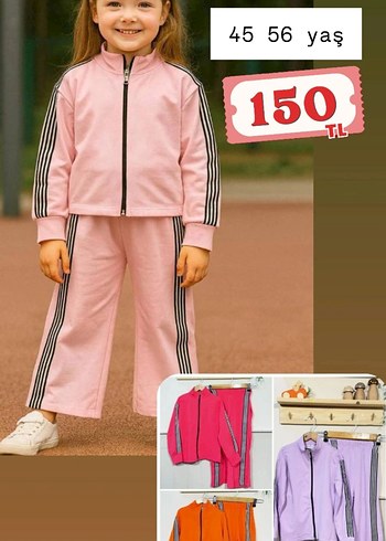 Kız Çocuk Pembe Fiyonklu Eşofman Takımı - Görsel 6