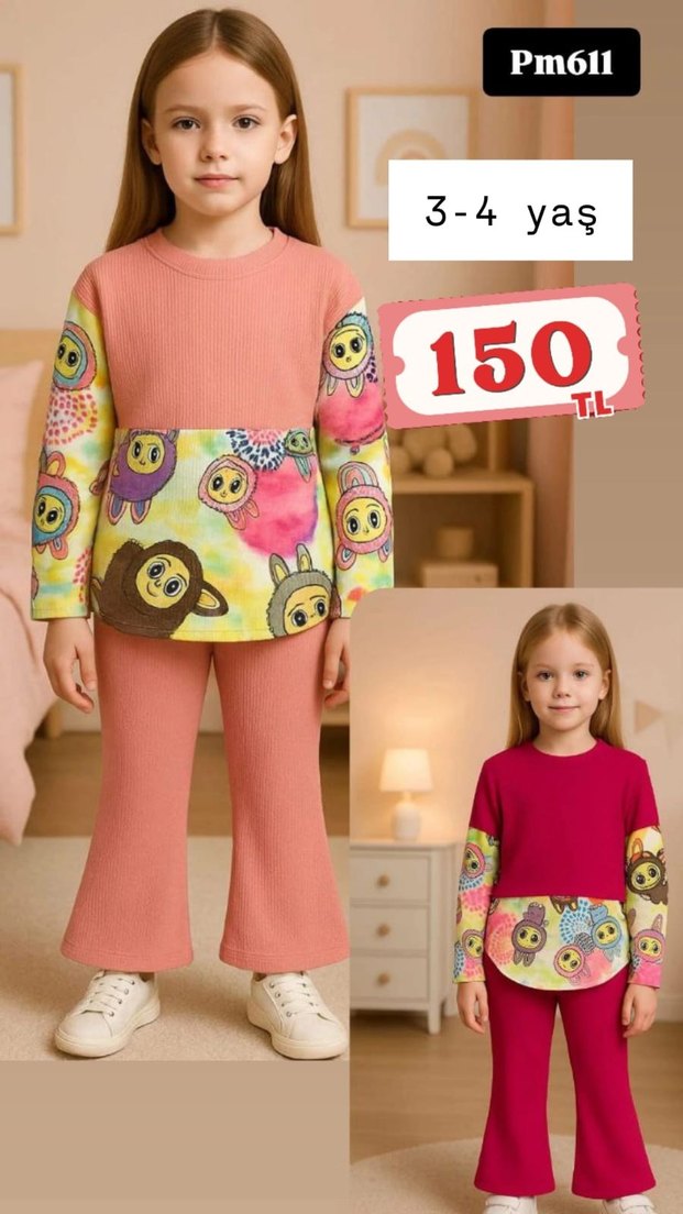 Kız Çocuk Pembe Fiyonklu Eşofman Takımı - Görsel 3