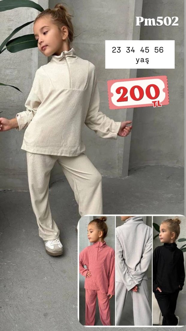 Kız Çocuk Pembe Fiyonklu Eşofman Takımı - Görsel 2