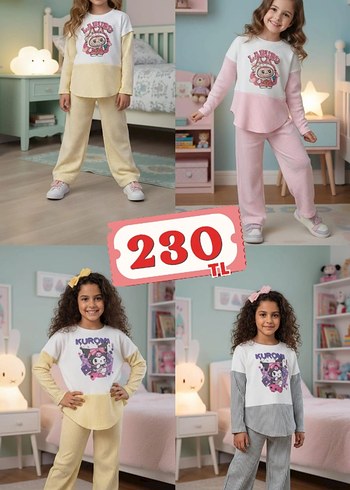 Kız Çocuk Salaş Çizgili Eşofman Takımı - Görsel 4