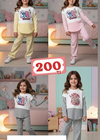 Kız Çocuk Salaş Çizgili Eşofman Takımı - Görsel 2