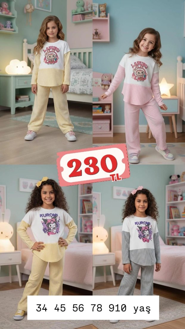 Kız Çocuk Salaş Çizgili Eşofman Takımı - Görsel 4