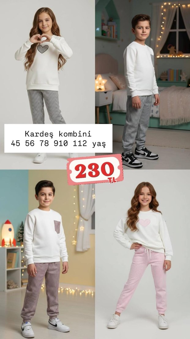 Kız Çocuk Salaş Çizgili Eşofman Takımı - Görsel 5