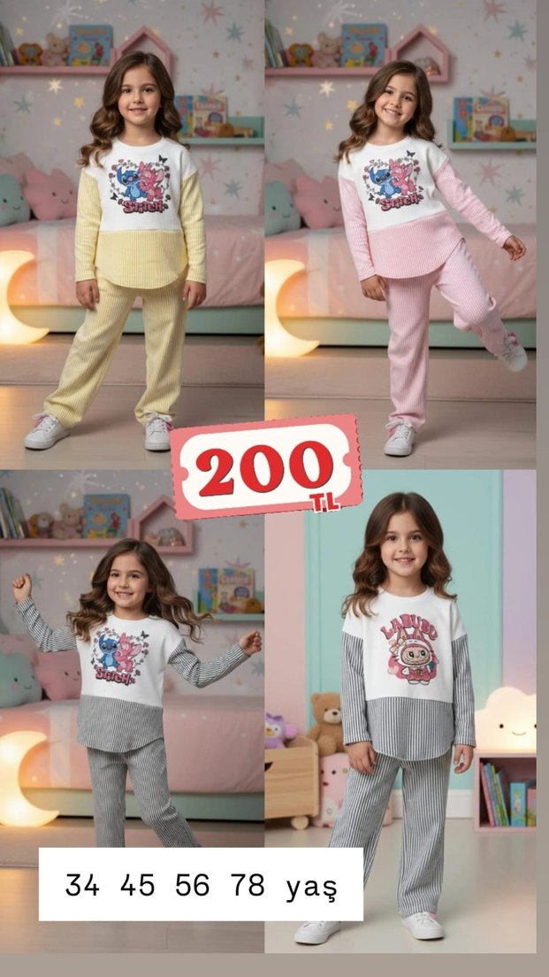 Kız Çocuk Salaş Çizgili Eşofman Takımı - Görsel 2