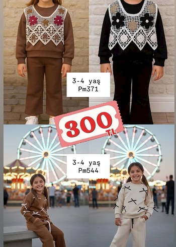 Kız Çocuk Renkli Desenli Triko Eşofman Takımı - Görsel 16