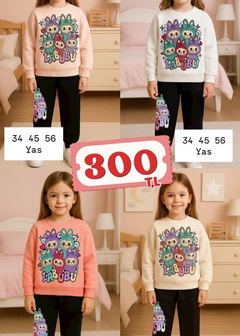 Kız Çocuk Renkli Desenli Triko Eşofman Takımı - Görsel 19