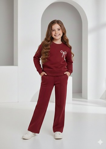 Kız Çocuk Fermuarlı Mor Eşofman Takımı - Görsel 15