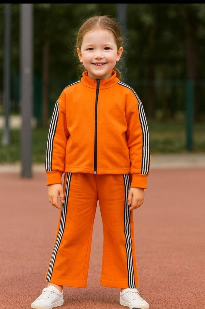 Kız Çocuk Fermuarlı Mor Eşofman Takımı - Görsel 5