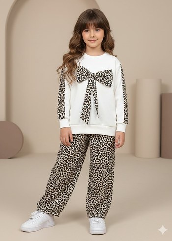 Kız Çocuk Pembe Leopar Desenli Eşofman Takımı - Görsel 3