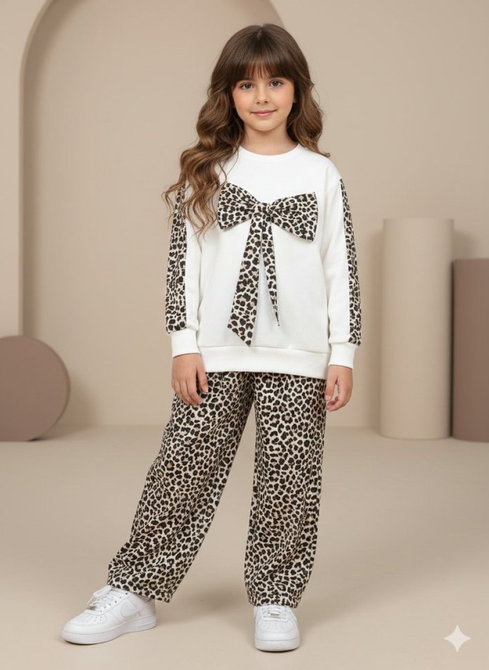 Kız Çocuk Pembe Leopar Desenli Eşofman Takımı - Görsel 3