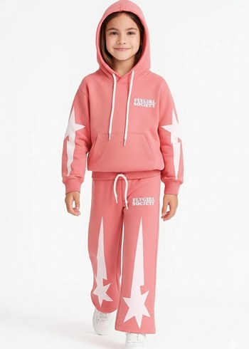 Kız Çocuk Mor Kapüşonlu Eşofman Takımı - Görsel 2