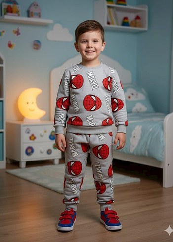 Kız Çocuk Gri Örme Street Wear Eşofman Takımı - Görsel 2