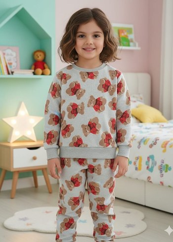 Kız Çocuk Gri Örme Street Wear Eşofman Takımı - Görsel 3