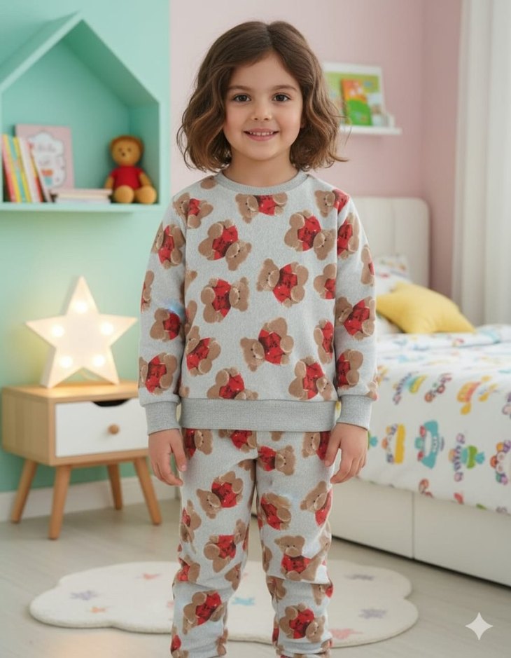 Kız Çocuk Gri Örme Street Wear Eşofman Takımı - Görsel 3