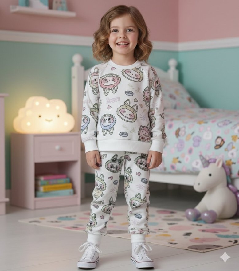 Kız Çocuk Gri Örme Street Wear Eşofman Takımı - Görsel 4