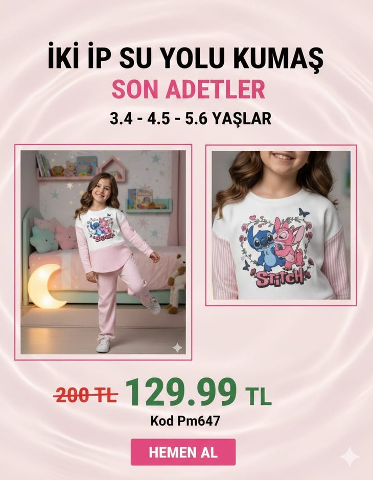 Pembe Pamuklu Baskılı Çocuk Uyku Tekstili - Görsel 5