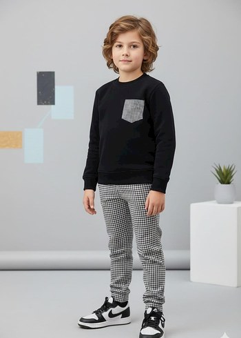 Kız Çocuk Gri Cepli Beyaz Sweatshirt ve Eşofman - Görsel 16