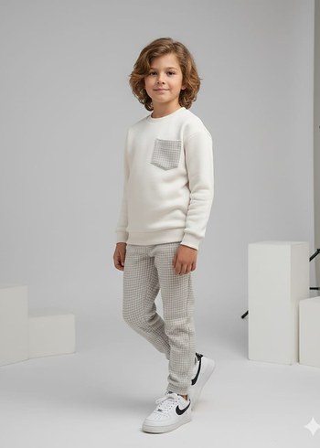 Kız Çocuk Gri Cepli Beyaz Sweatshirt ve Eşofman - Görsel 19