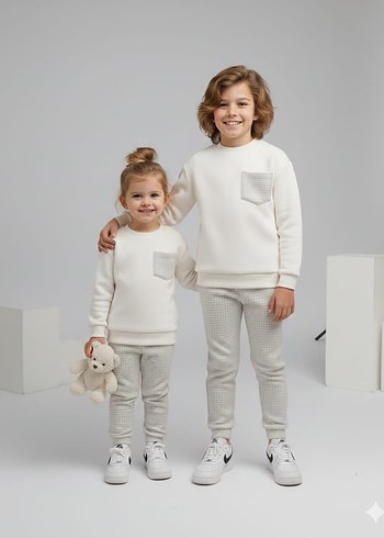 Kız Çocuk Gri Cepli Beyaz Sweatshirt ve Eşofman - Görsel 11