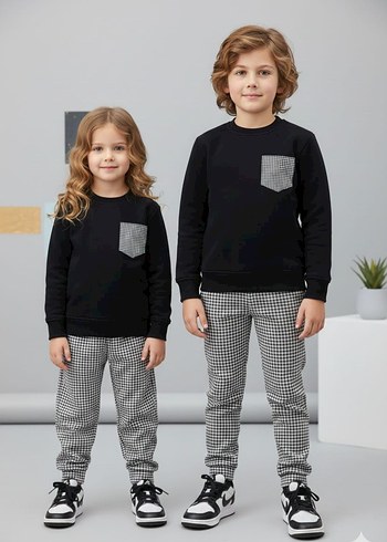 Kız Çocuk Gri Cepli Beyaz Sweatshirt ve Eşofman - Görsel 18