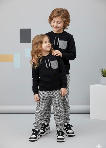 Kız Çocuk Gri Cepli Beyaz Sweatshirt ve Eşofman - Görsel 13