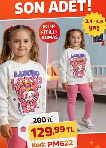 Kız Çocuk Mor Baskılı İki Parça Eşofman Takımı - Görsel 8