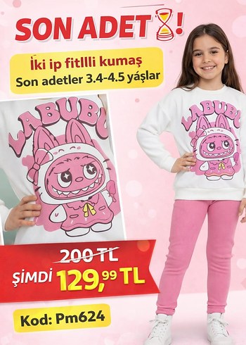 Kız Çocuk Mor Baskılı İki Parça Eşofman Takımı - Görsel 5