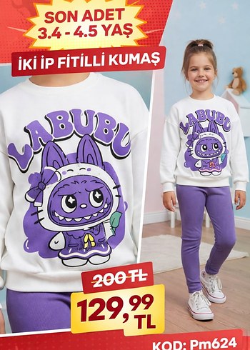 Kız Çocuk Mor Baskılı İki Parça Eşofman Takımı - Görsel 7