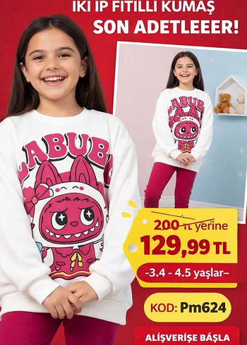 Kız Çocuk Mor Baskılı İki Parça Eşofman Takımı - Görsel 6