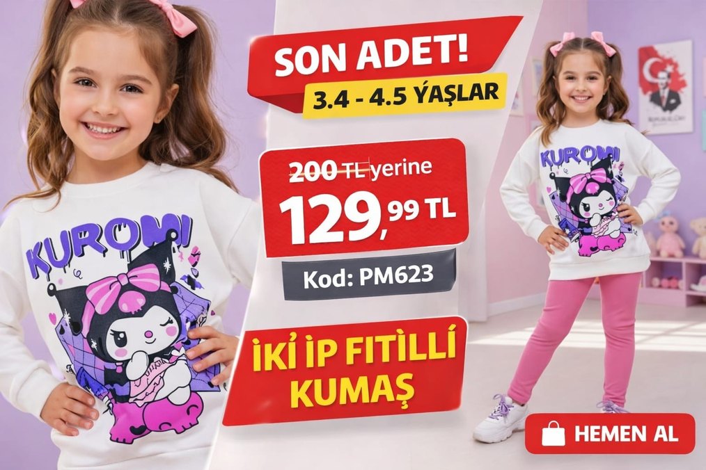 Kız Çocuk Mor Baskılı İki Parça Eşofman Takımı - Görsel 2