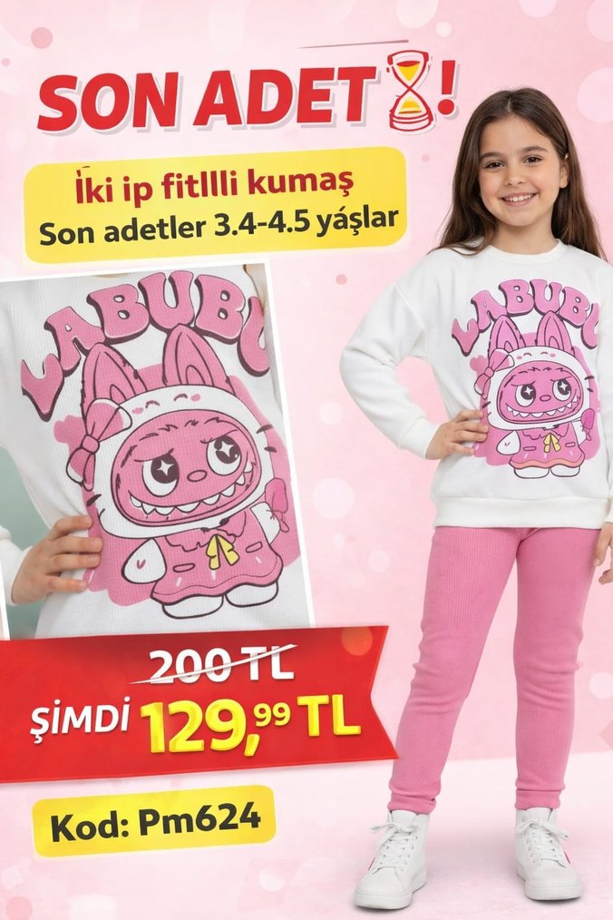 Kız Çocuk Mor Baskılı İki Parça Eşofman Takımı - Görsel 5