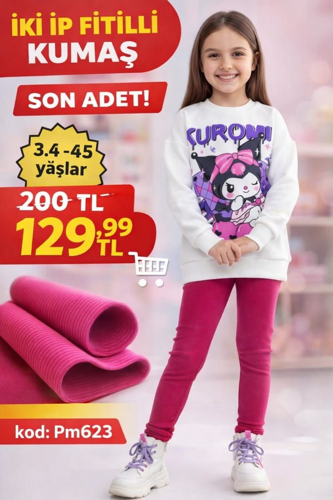 Kız Çocuk Mor Baskılı İki Parça Eşofman Takımı - Görsel 4