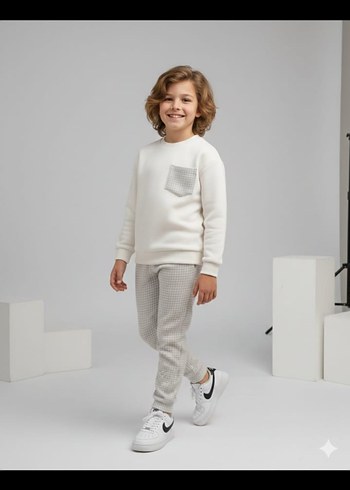 Leopar Desenli Beyaz Kız Sweatshirt ve Eşofman Takımı - Görsel 20