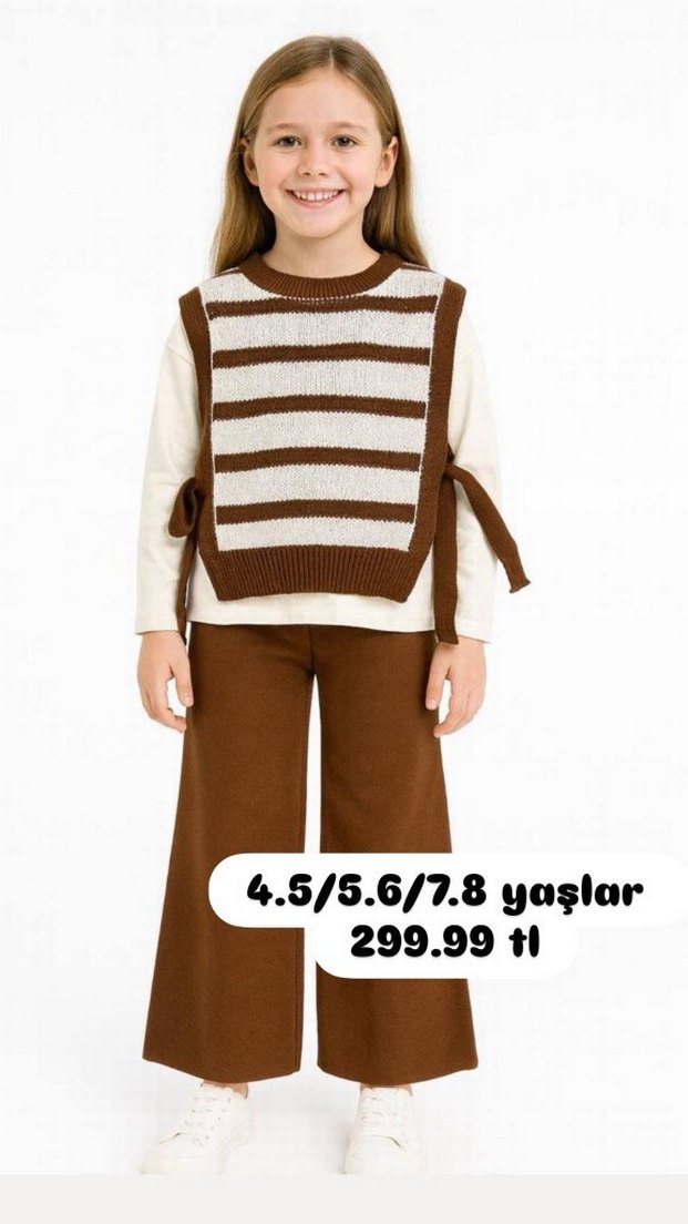 Mor Çizgili Triko Kız Takım - Görsel 2