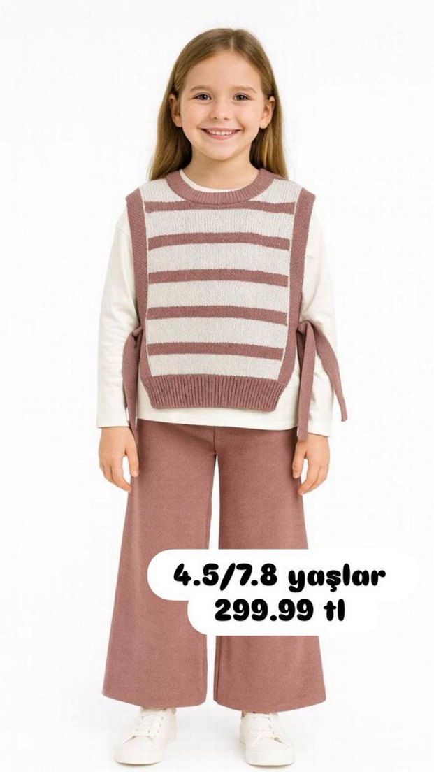 Mor Çizgili Triko Kız Takım - Görsel 3