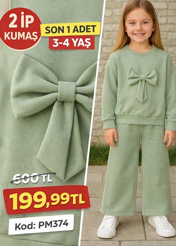 Kız Çocuk Kırmızı Çiçek Baskılı Eşofman Takımı - Görsel 5