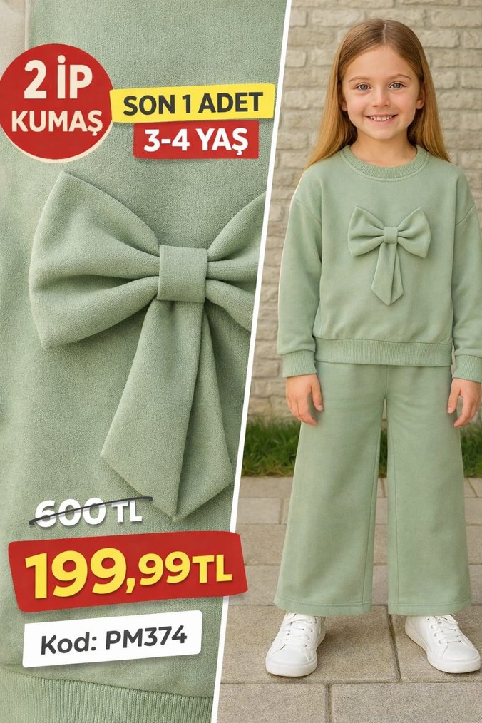 Kız Çocuk Kırmızı Çiçek Baskılı Eşofman Takımı - Görsel 5