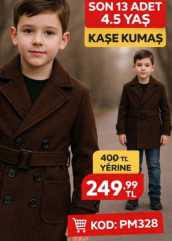 Gri Kapüşonlu Düğmeli Erkek Çocuk Kaşe Mont - Görsel 3